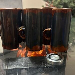 Set of Tall Brown Ceramic Mugs